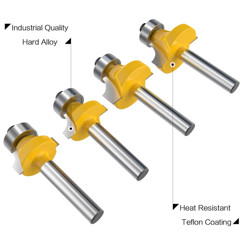 ROOCBIT 1/4 Inch Shank Roundover Edging Router Bit Set Corner Rounding Edge Forming Roundover Beading Router Bit Set (5/16" 3/16" 1/4" 1/8" Radius 4Pcs) by ROOCBIT - Image 3